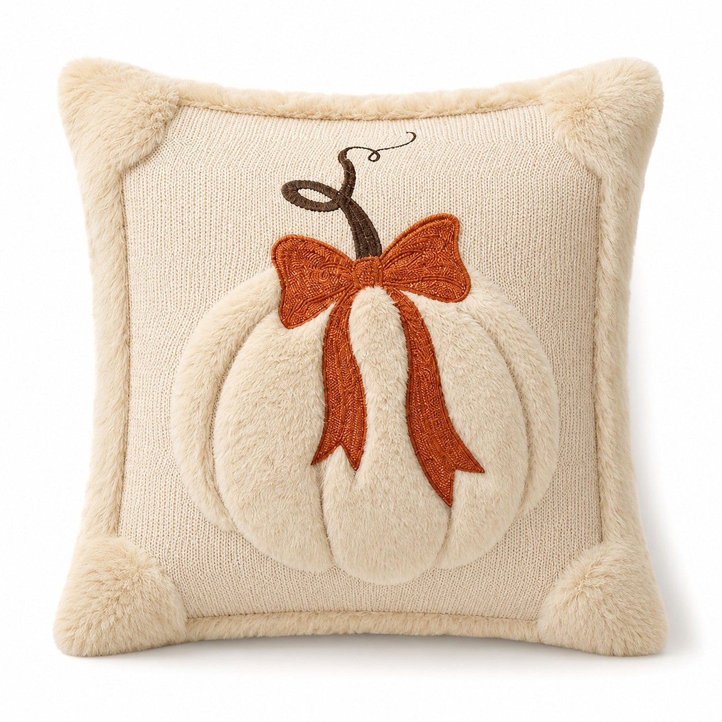 Textured Pumpkin Bow Decorative Throw Pillow Cover for Sofa Bed Chair Fall Decor