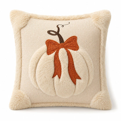 Textured Pumpkin Bow Decorative Throw Pillow Cover for Sofa Bed Chair Fall Decor