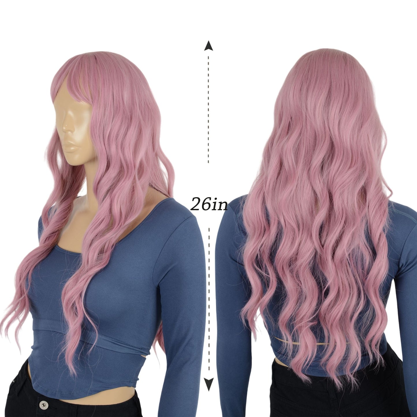 Long White Blonde Synthetic Wig with Bangs Natural Long Wavy Cosplay Wigs Daily Use