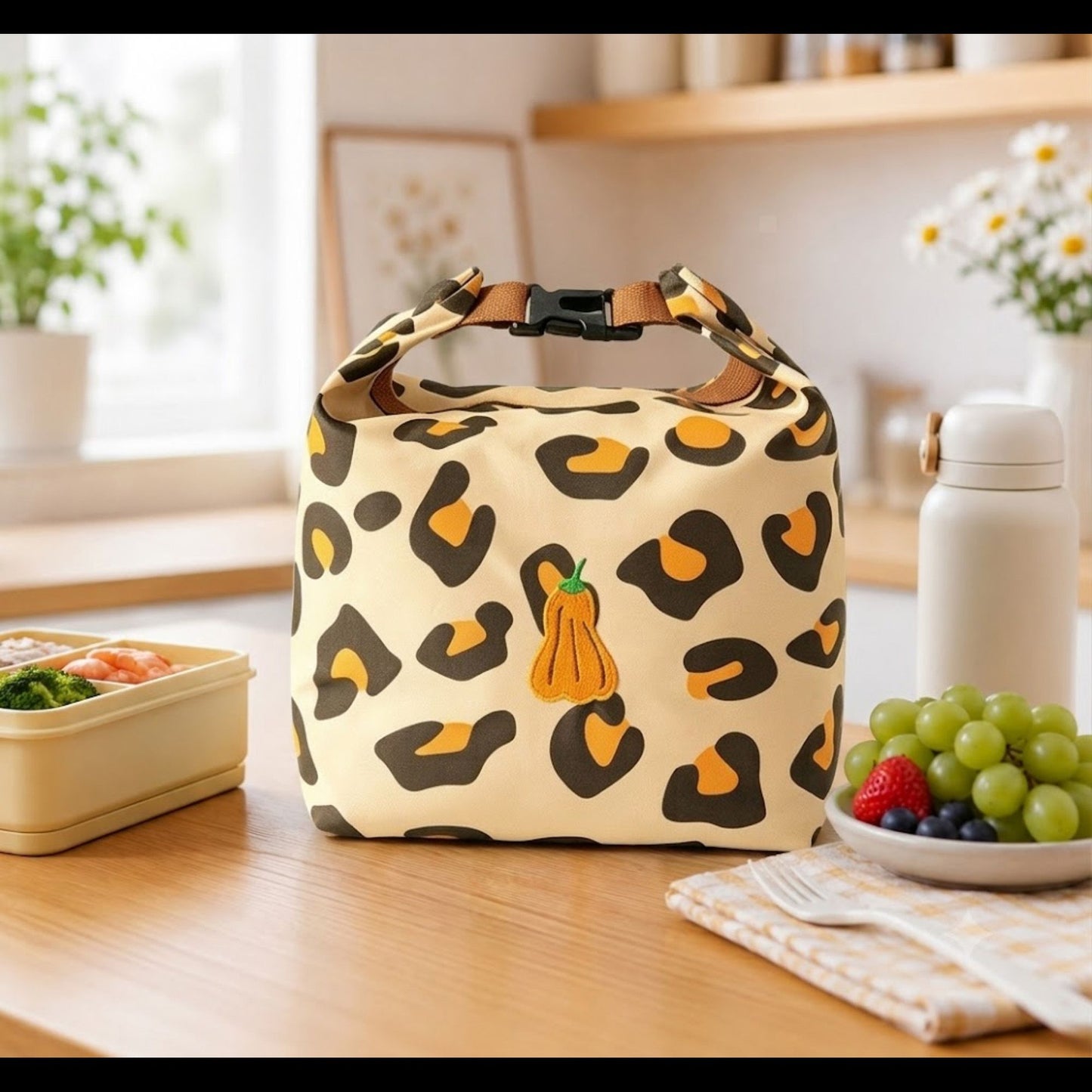 Foldable Insulated Lunch Bag Large Capacity Roll Top Lunch Tote with Buckle Closure