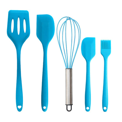 5-Piece Silicone Kitchen Utensil Set with Spatulas, Whisk and Pastry Brush