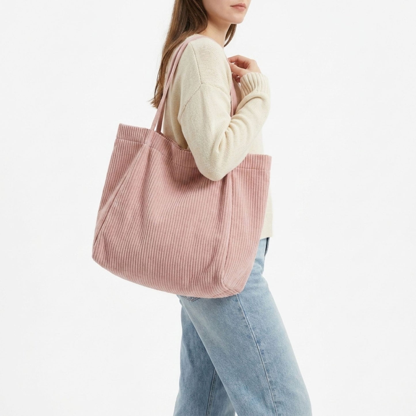 Corduroy Tote Bag Large Capacity Slouchy Shoulder Bag for Work School