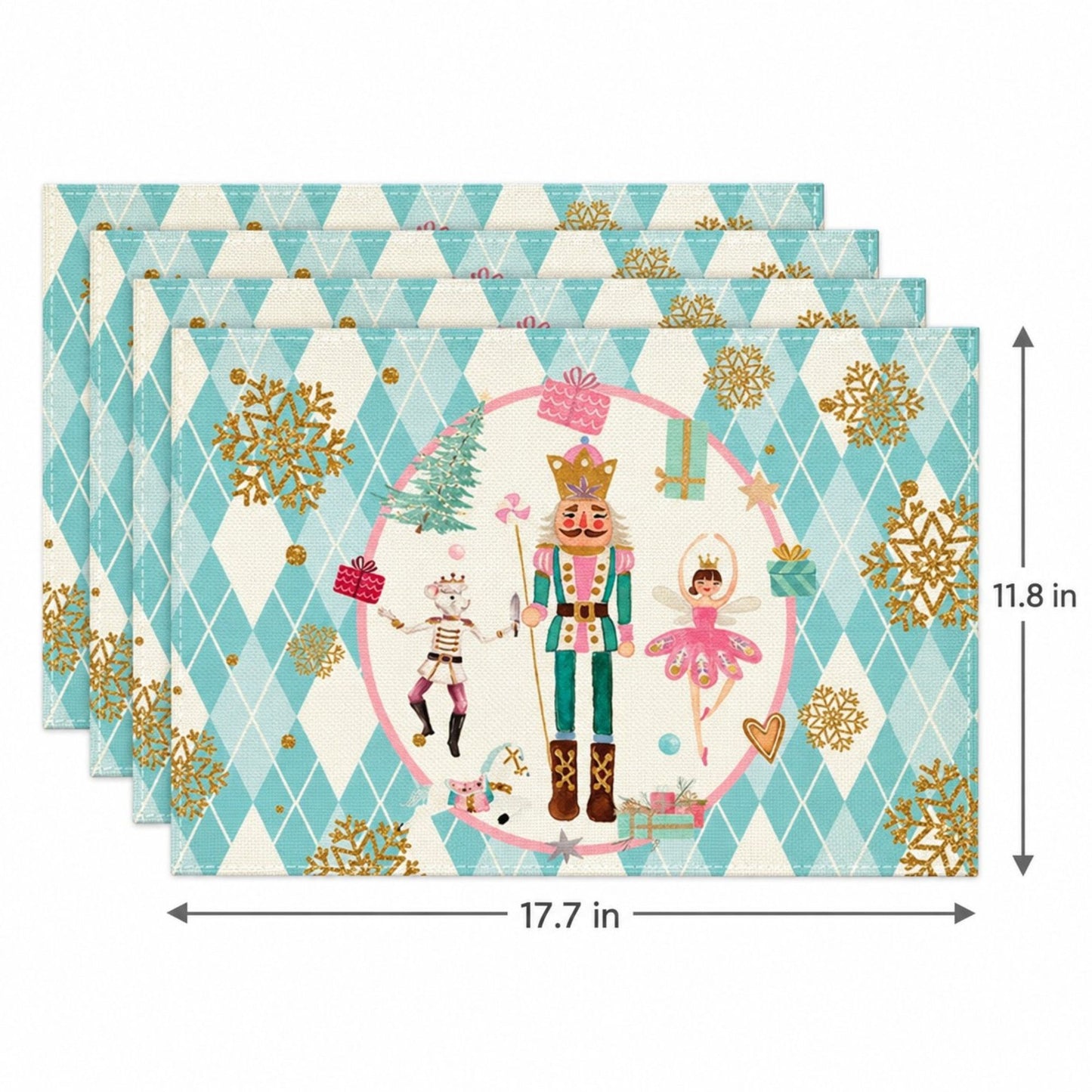 Christmas Nutcracker Placemats Set of 4 Holiday Dining Table Mats 11.8 x 17.7in