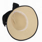 Women's Wide Brim Straw Hat with Braided Band and Contrast Bow Detail