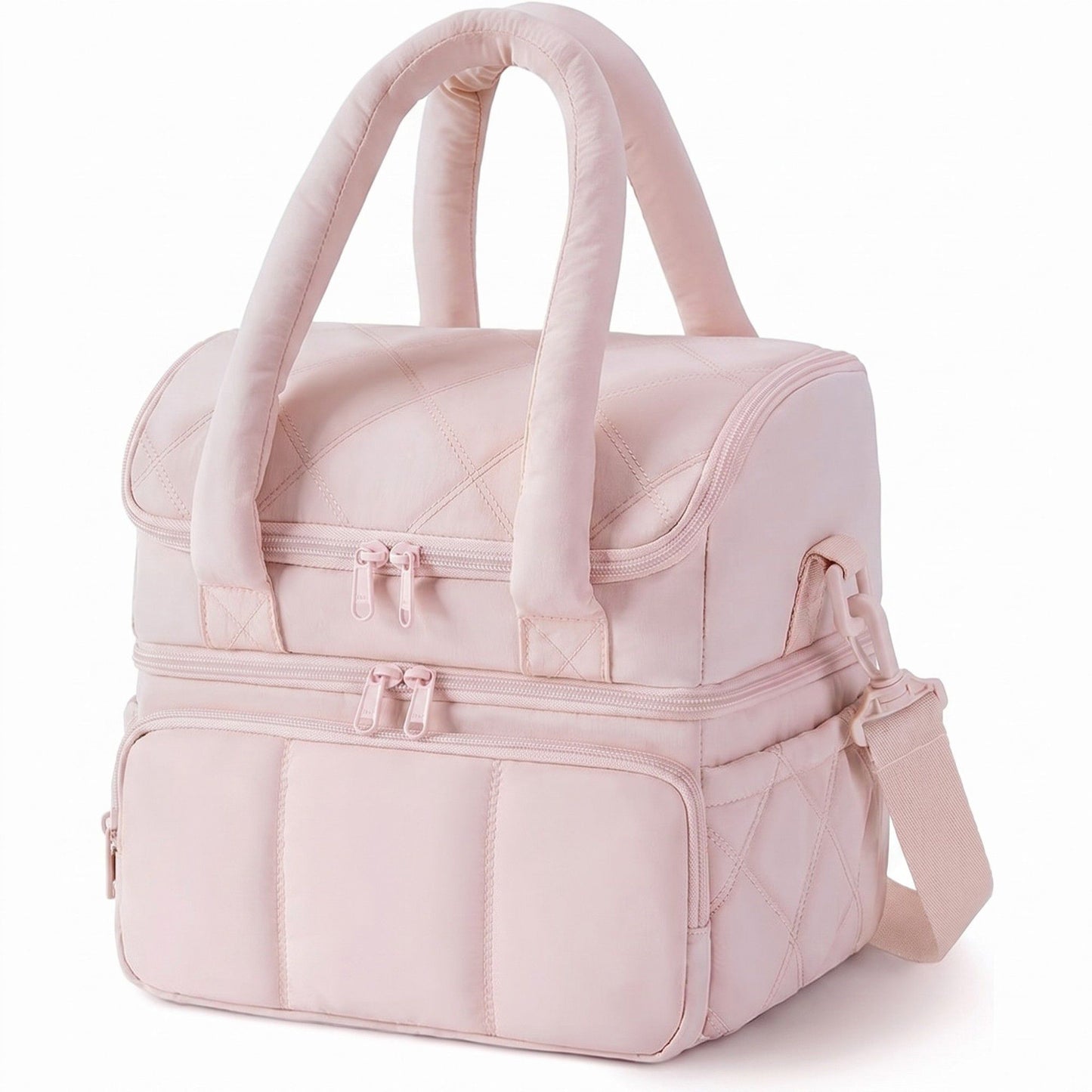 Quilted Multi-Compartment Lunch Tote Bag with Padded Top Handles and Detachable Shoulder Strap 10x10x7.1in