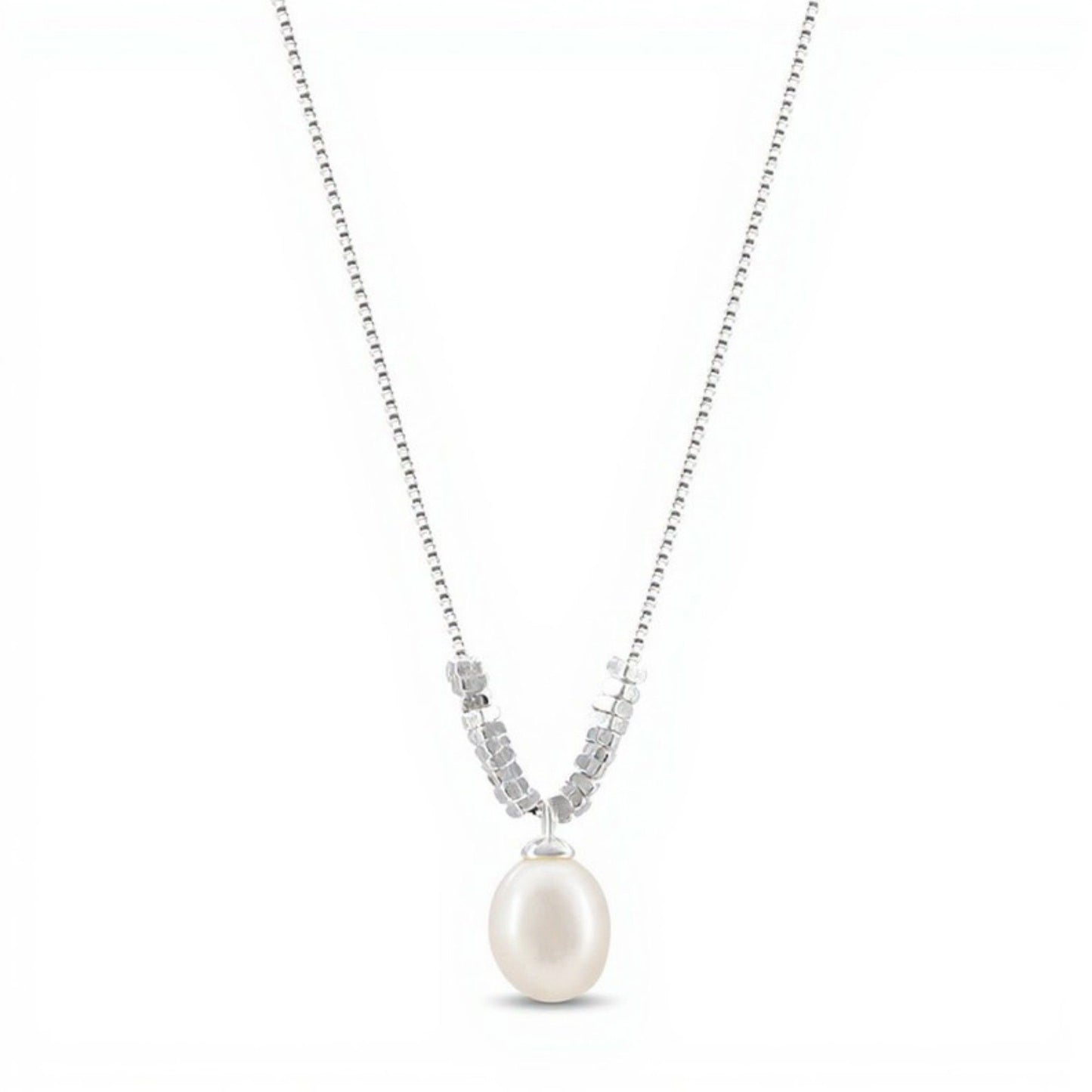 Women's Elegant Drop Pendant Necklace with Simulated Pearl and Polished Bead Chain