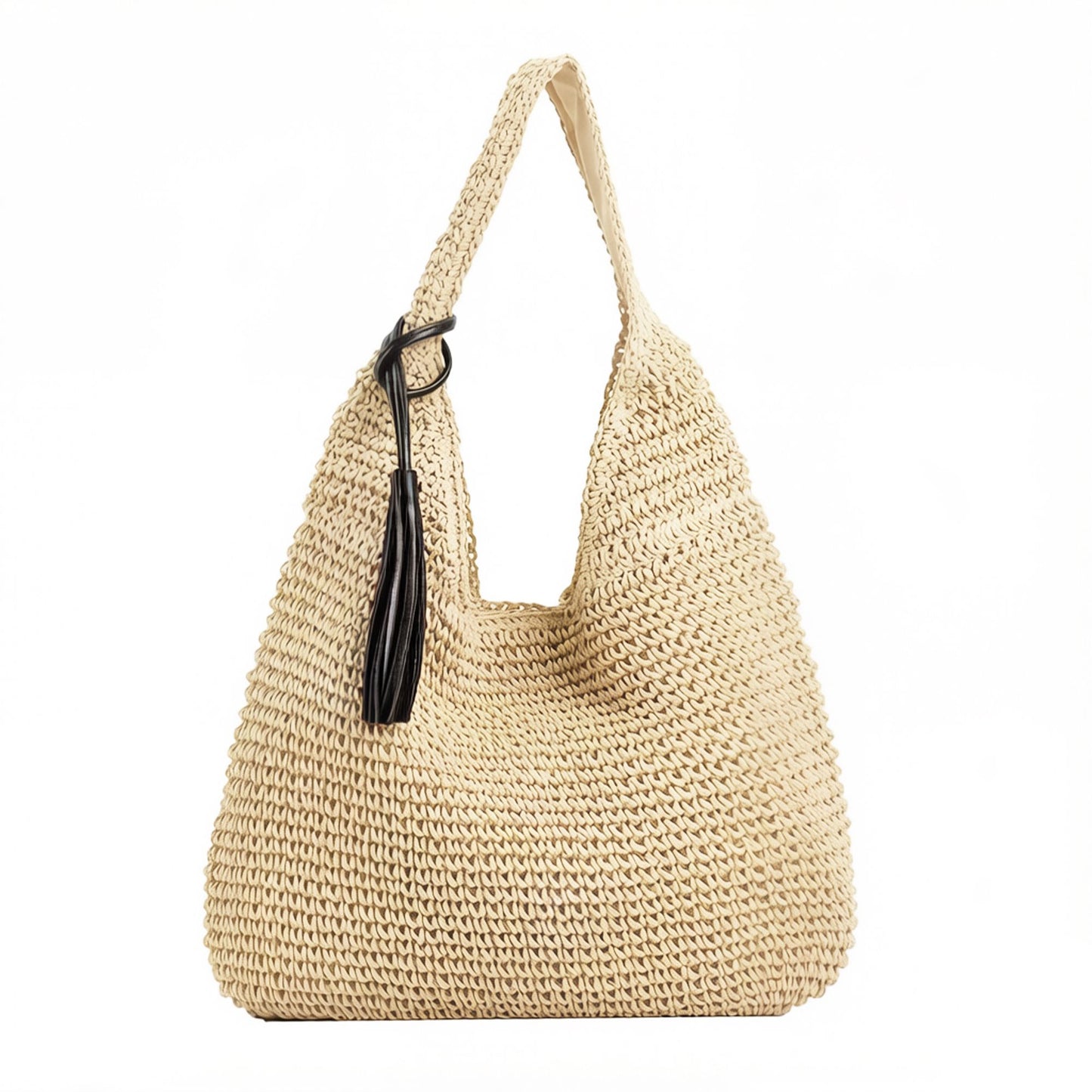 Woven Hobo Shoulder Bag with Magnetic Snap Closure and Tassel Accent