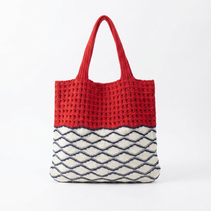 Crochet Knit Tote Bag with Openwork Design and Wave Pattern