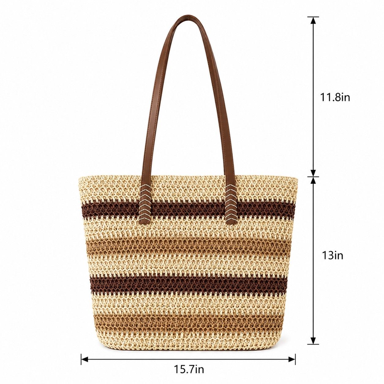 Coastal Stripe Woven Tote Bag with Zip Top Shoulder Handles and Slip Pocket