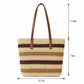 Coastal Stripe Woven Tote Bag with Zip Top Shoulder Handles and Slip Pocket