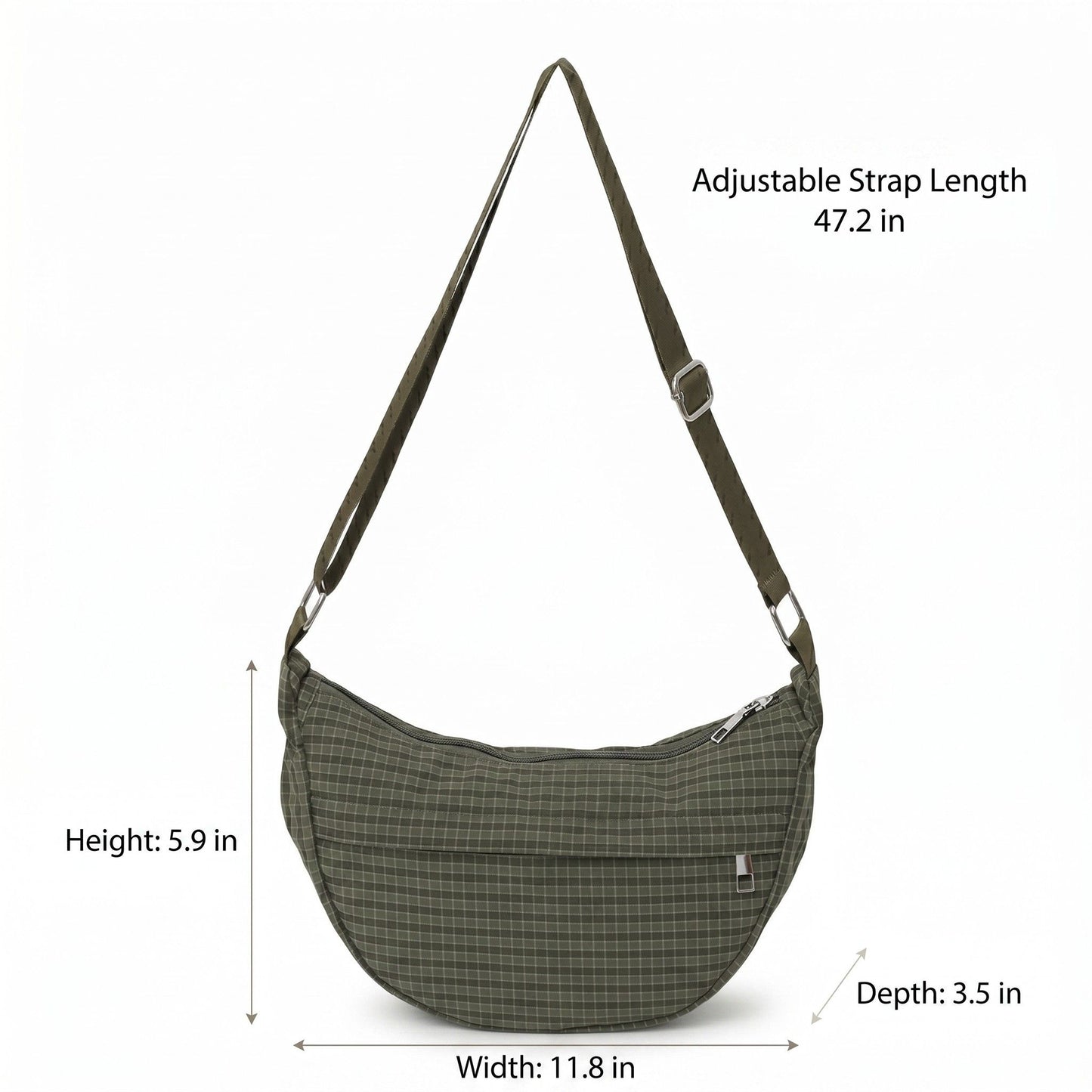 Plaid Nylon Crescent Shoulder Bags with Adjustable Strap Lightweight Casual Crossbody Bag