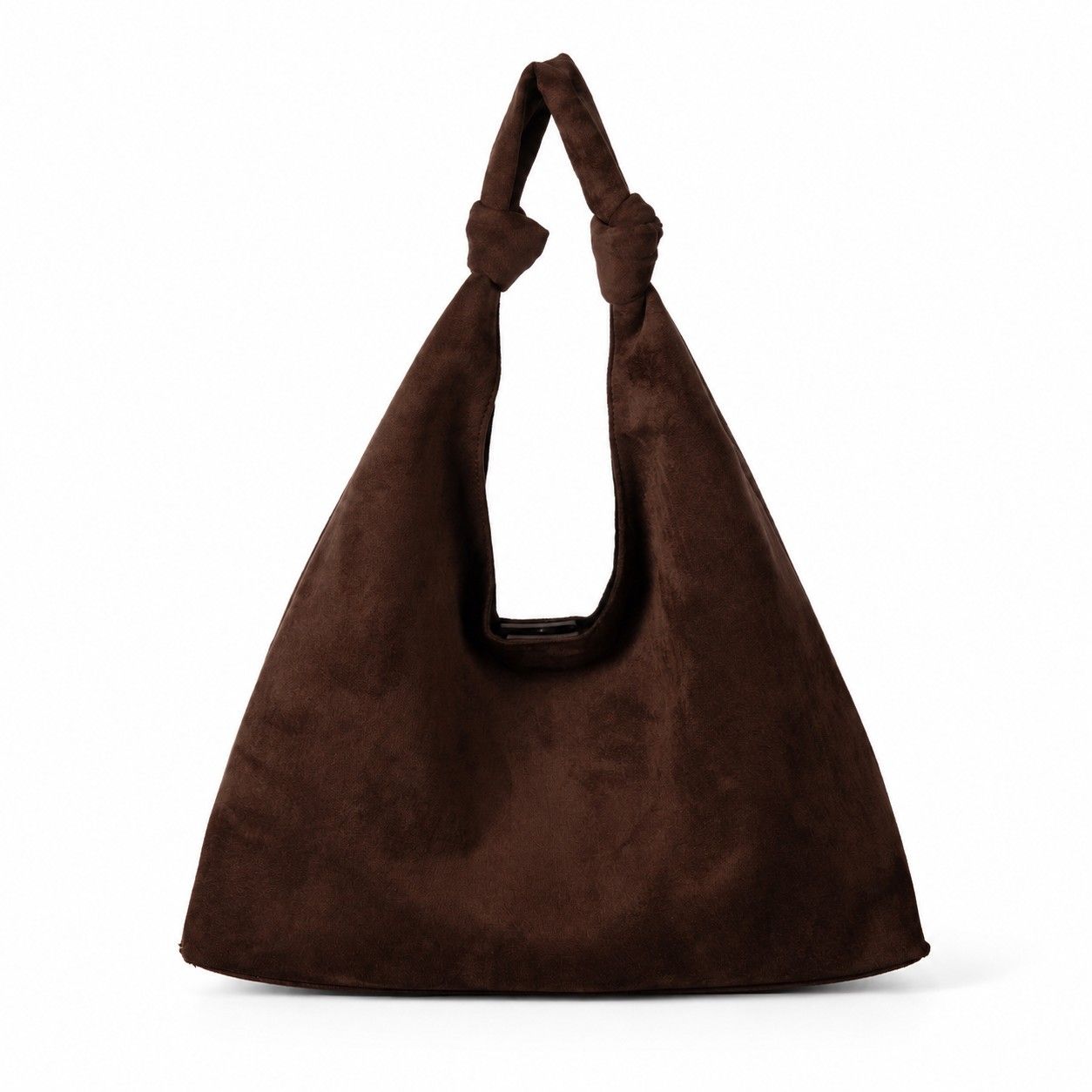 Large Suede Look Hobo Shoulder Bag with Knotted Strap and Magnetic Closure