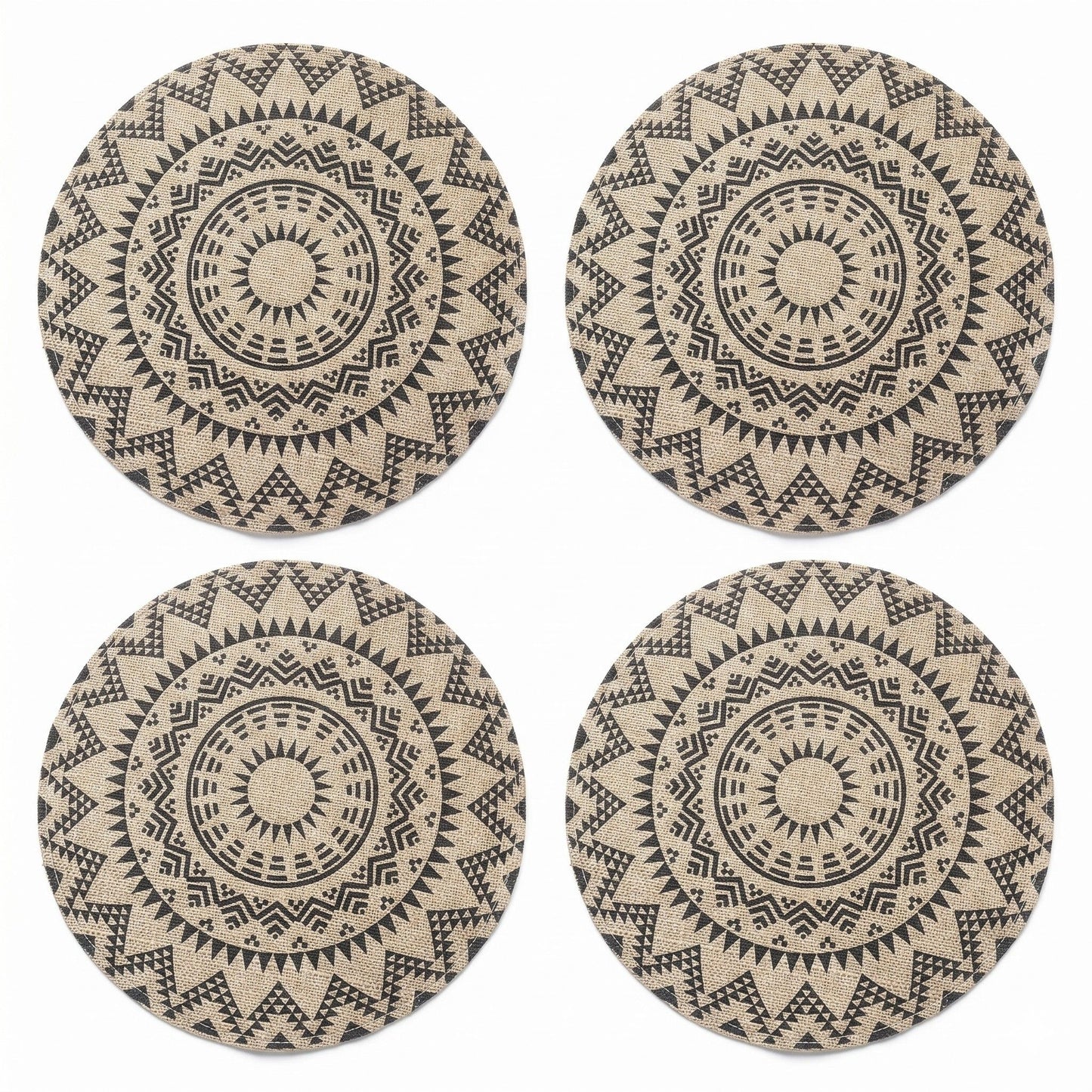 4 Piece Boho Round Placemat Set Woven Look Heat Resistant Table Mats for Dining Table