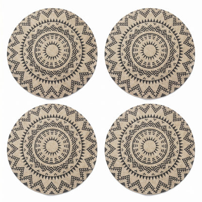4 Piece Boho Round Placemat Set Woven Look Heat Resistant Table Mats for Dining Table