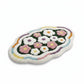 Tufted Floor Mat with Happy Text and Floral Pattern Non Slip Backing Soft Plush Decorative Scalloped Edge Indoor Rug