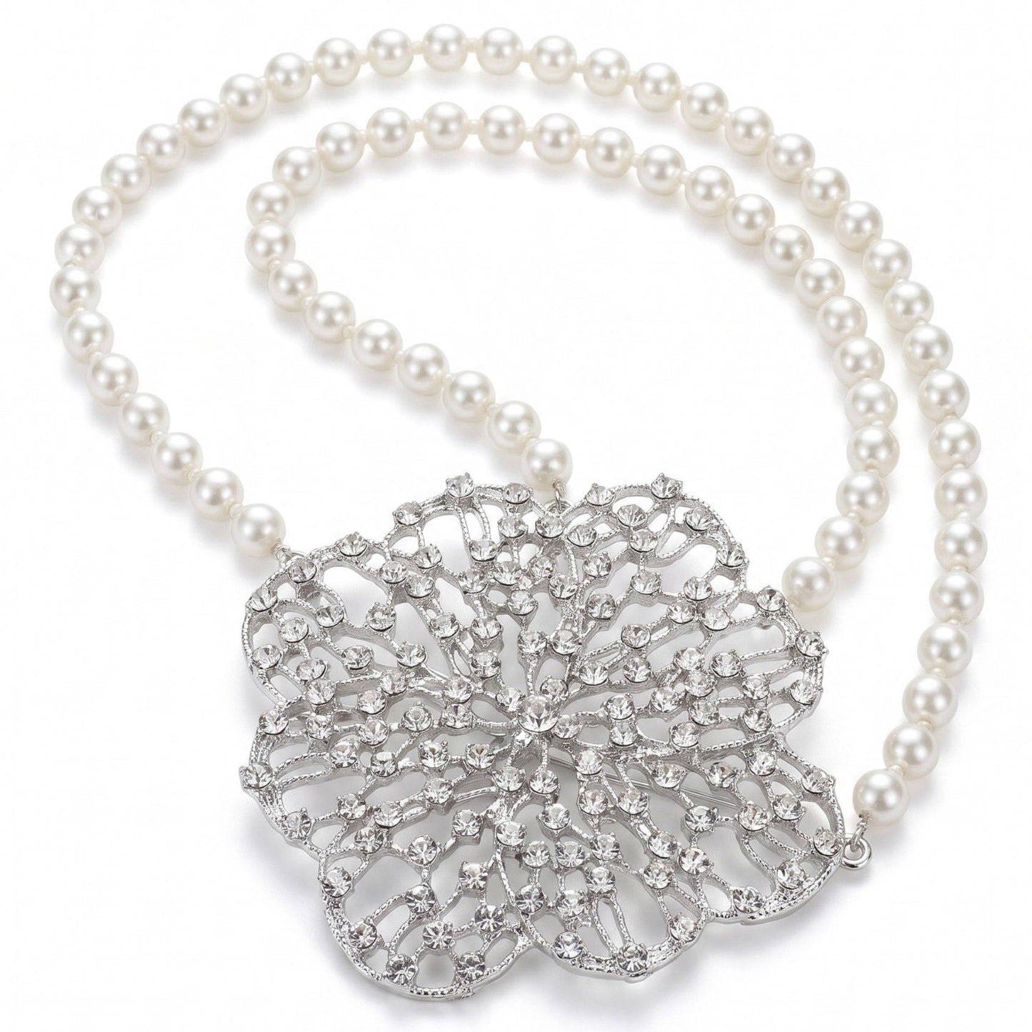 Filigree Crystal Flower Pearl Waist Chain Adjustable Elegant Body Belt Luxury Floral Waist Jewelry 47.2in
