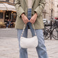 Small Corduroy Shoulder Bag with Mixed Chain Strap and Zip Closure