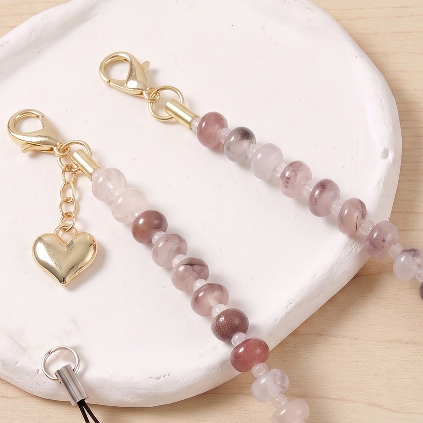 Beaded Phone Wrist Strap with Heart Charm