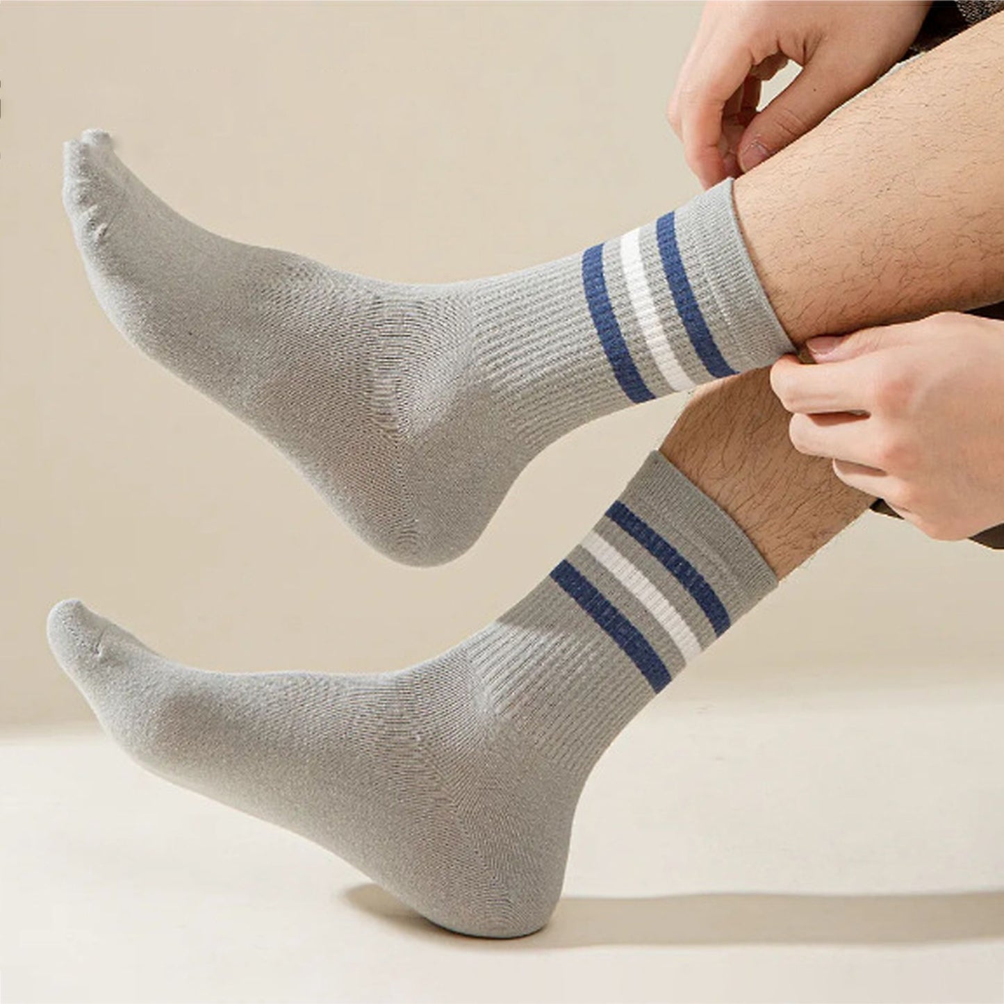 6pk Men's Crew Socks with Striped Cuffs