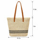 Striped Woven Tote Bag with Zip Closure Shoulder Handles and Interior Pocket