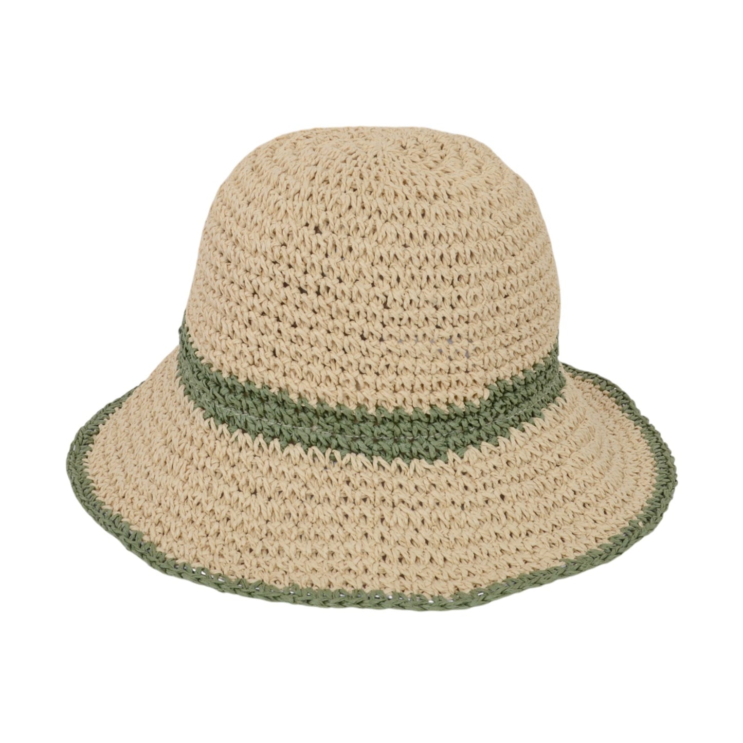 Packable Crochet Straw Bucket Hat with Two-Tone Design Lightweight Summer Sun Hat for Beach Travel Hiking Outdoor Use