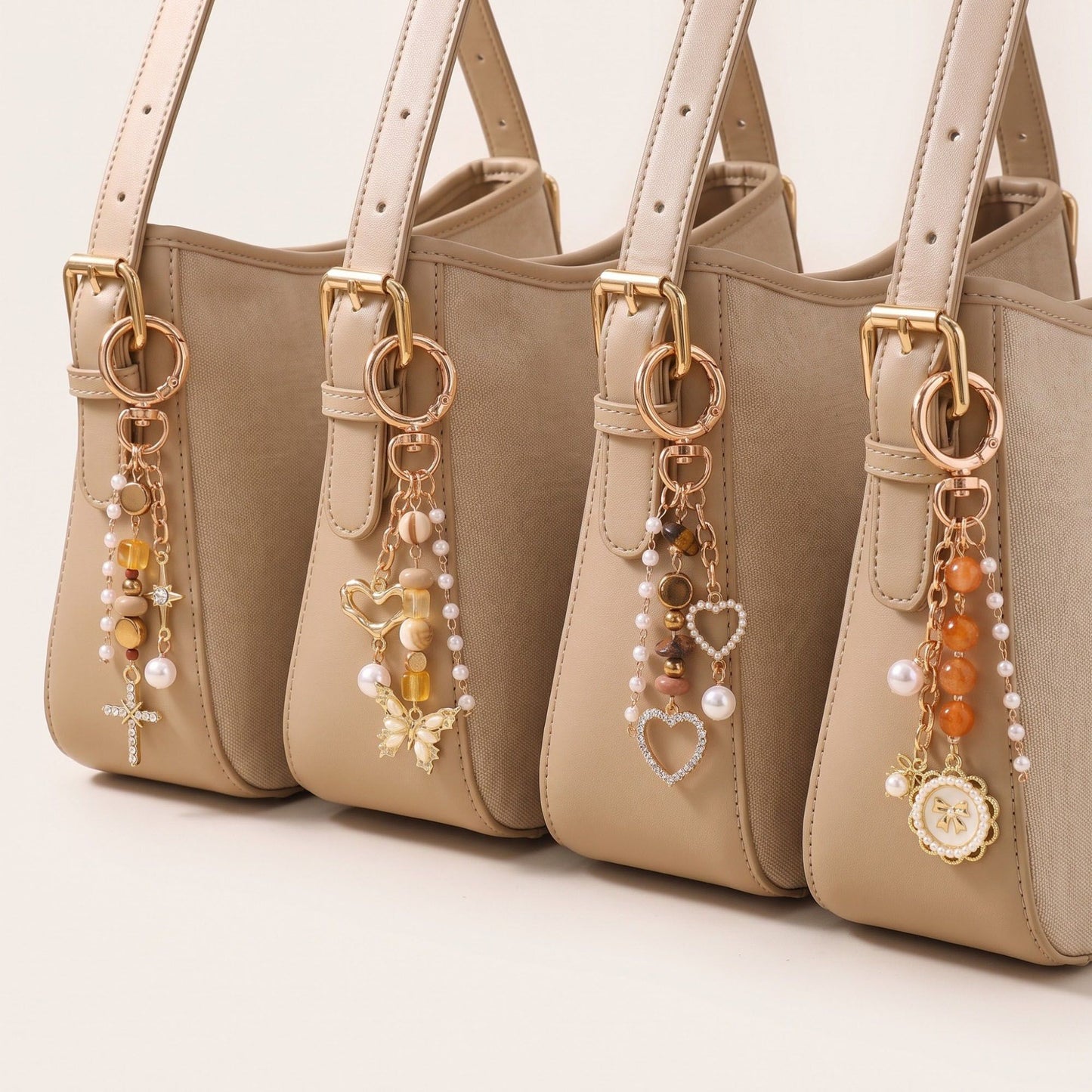 Amber & Gold Bohemian Multi-Charm Bag Charm Key Chain 4-Piece Set