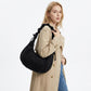 Faux Suede Hobo Shoulder Bag Ruched Strap Zipper Closure Everyday Purse