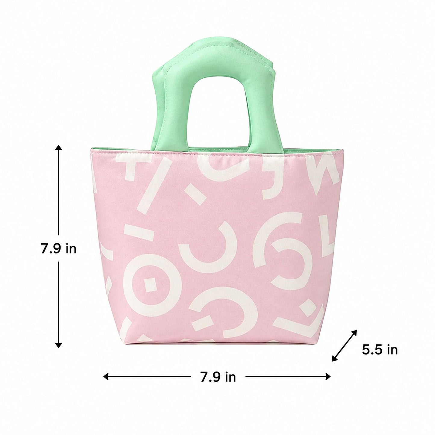 Printed Lunch Tote Bag with Padded Handles and Zipper Closure