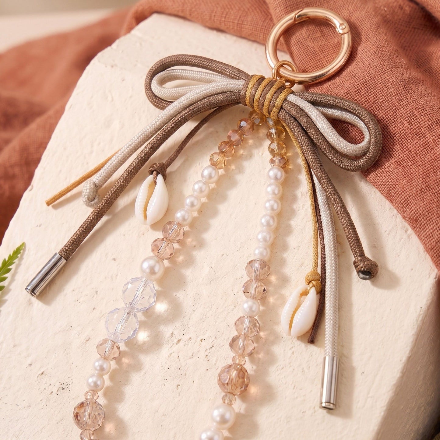 Beaded Bow Seashell Bag Charm Keychain