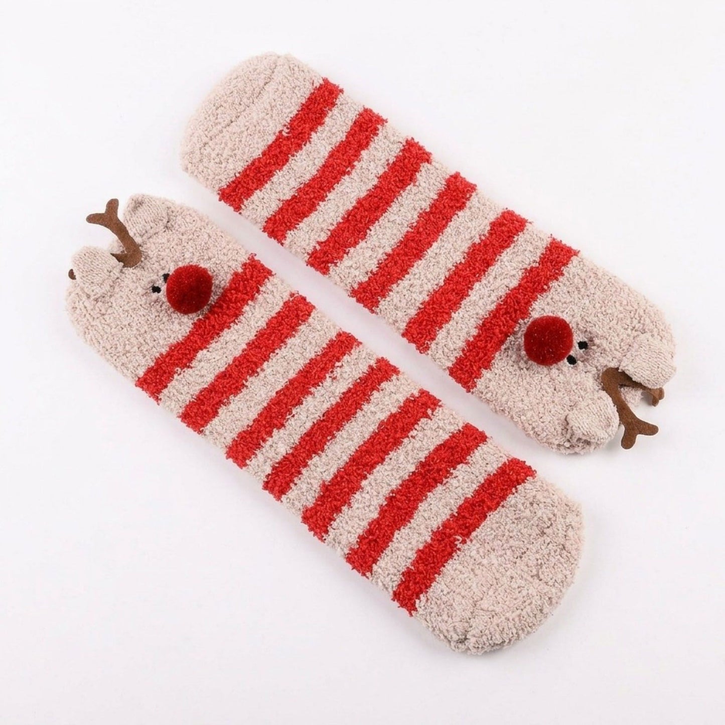 Fuzzy Reindeer Crew Socks 2 Pair US 5-10.5