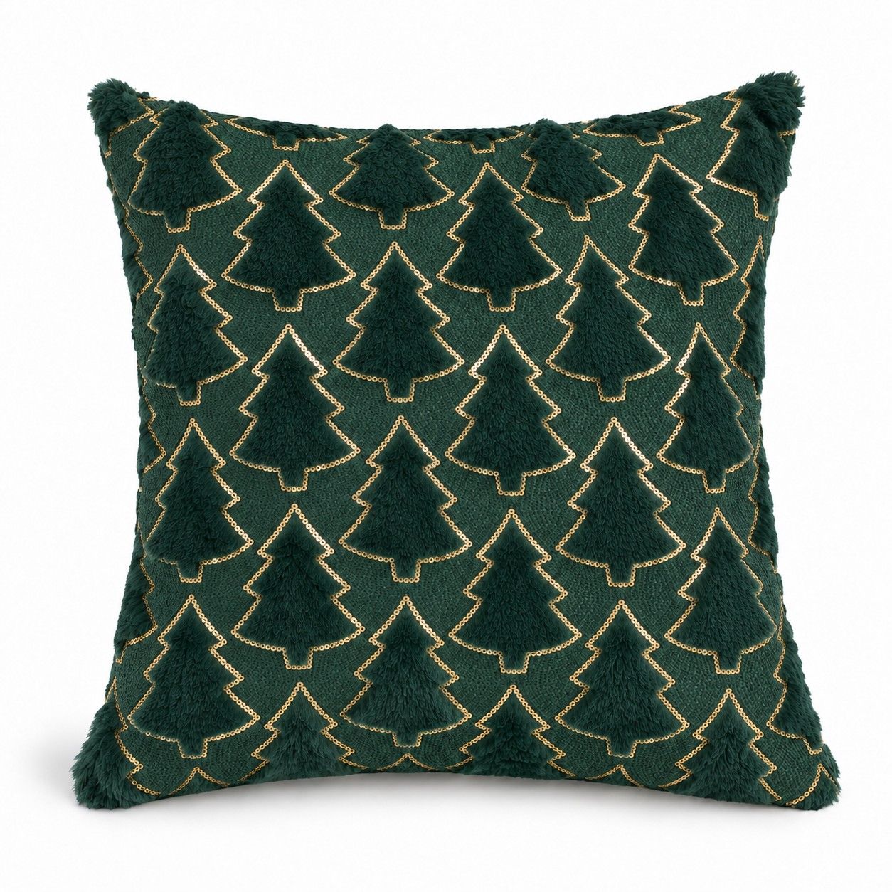 Plush Embroidered Christmas Tree Throw Pillow Cover 18 x 18 Inch Holiday Decor