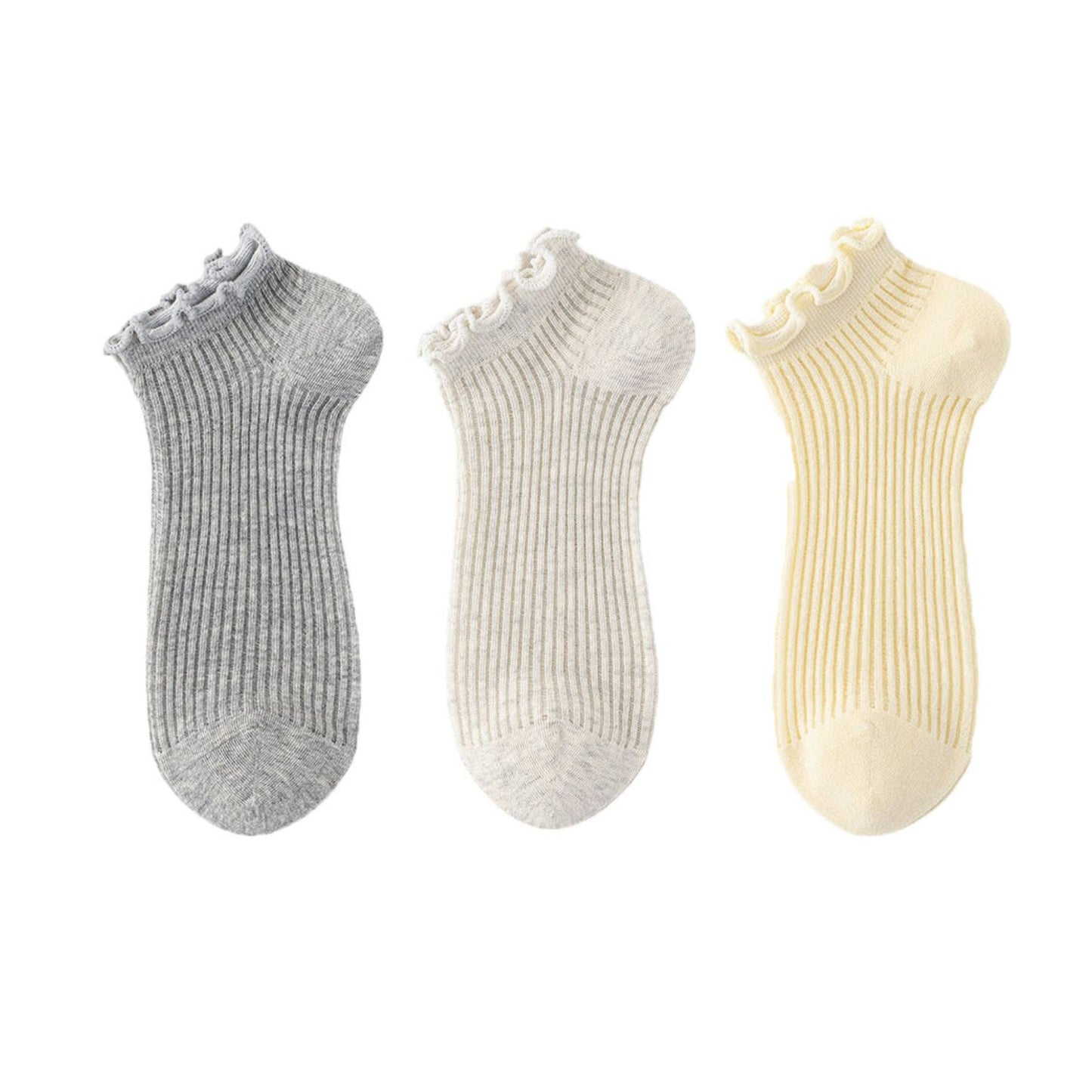 Ribbed Ankle Socks with Ruffle Lettuce Trim Cuff Soft Breathable Knit 3-Pack