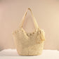 Tassel Straw Tote Bag with Zipper Closure for Beach and Travel