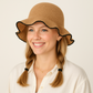 Women's Woven Floppy Bucket Hat with Scalloped Brim Edge Detail