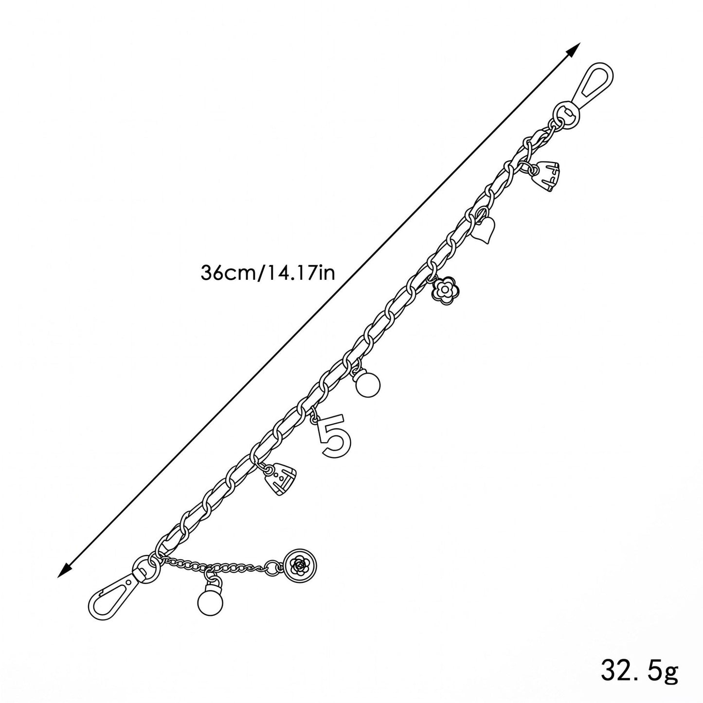 Decorative Chain Bag Strap with Charms and Swivel Clasps