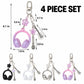 Music Theme Headphones Guitar Microphone Keychain Set