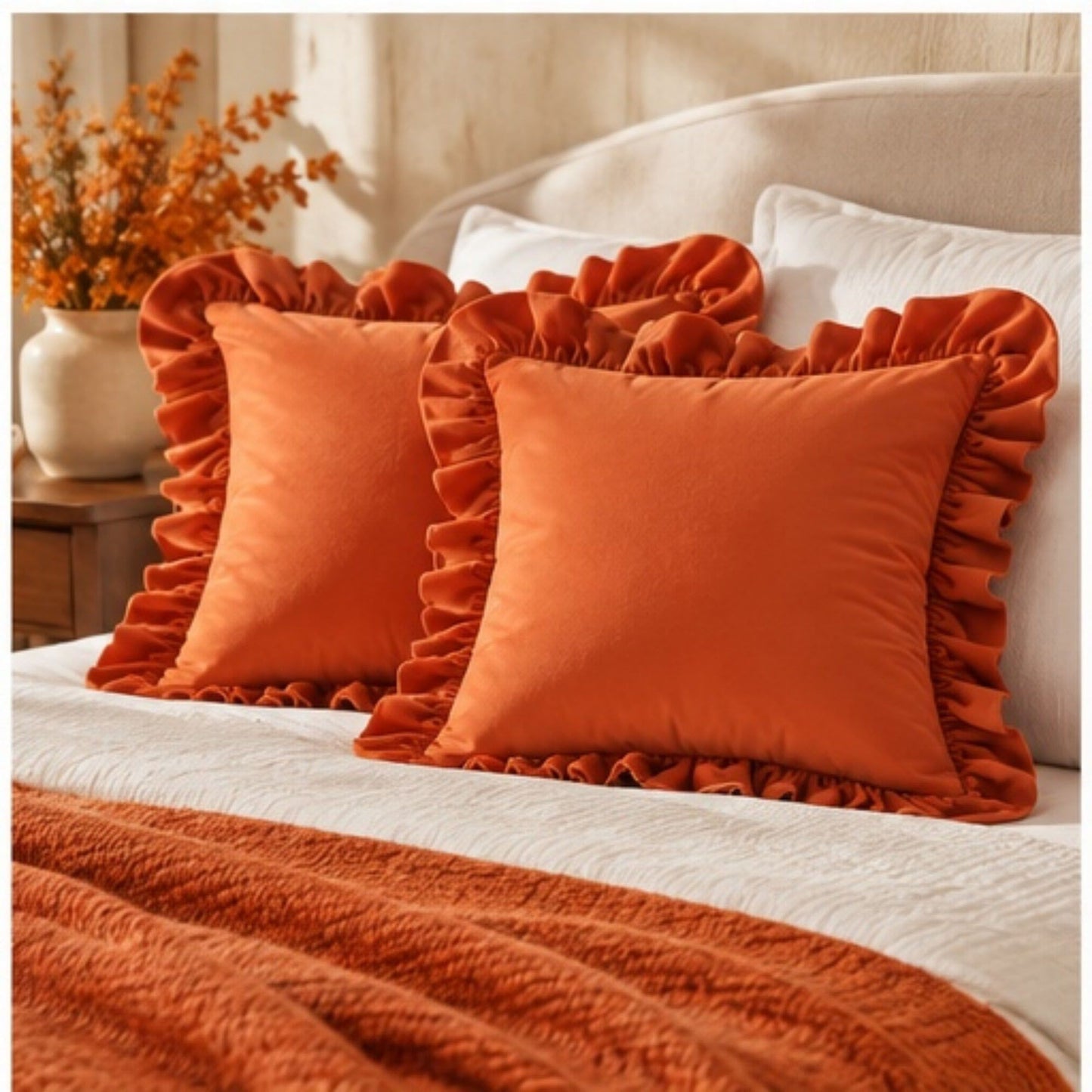 Velvet Ruffle Decorative Throw Pillow Cover Set of 2