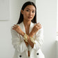 Women's Sculptural Open Cuff Bracelet with Organic Leaf Inspired Design and Polished Gold Tone Finish