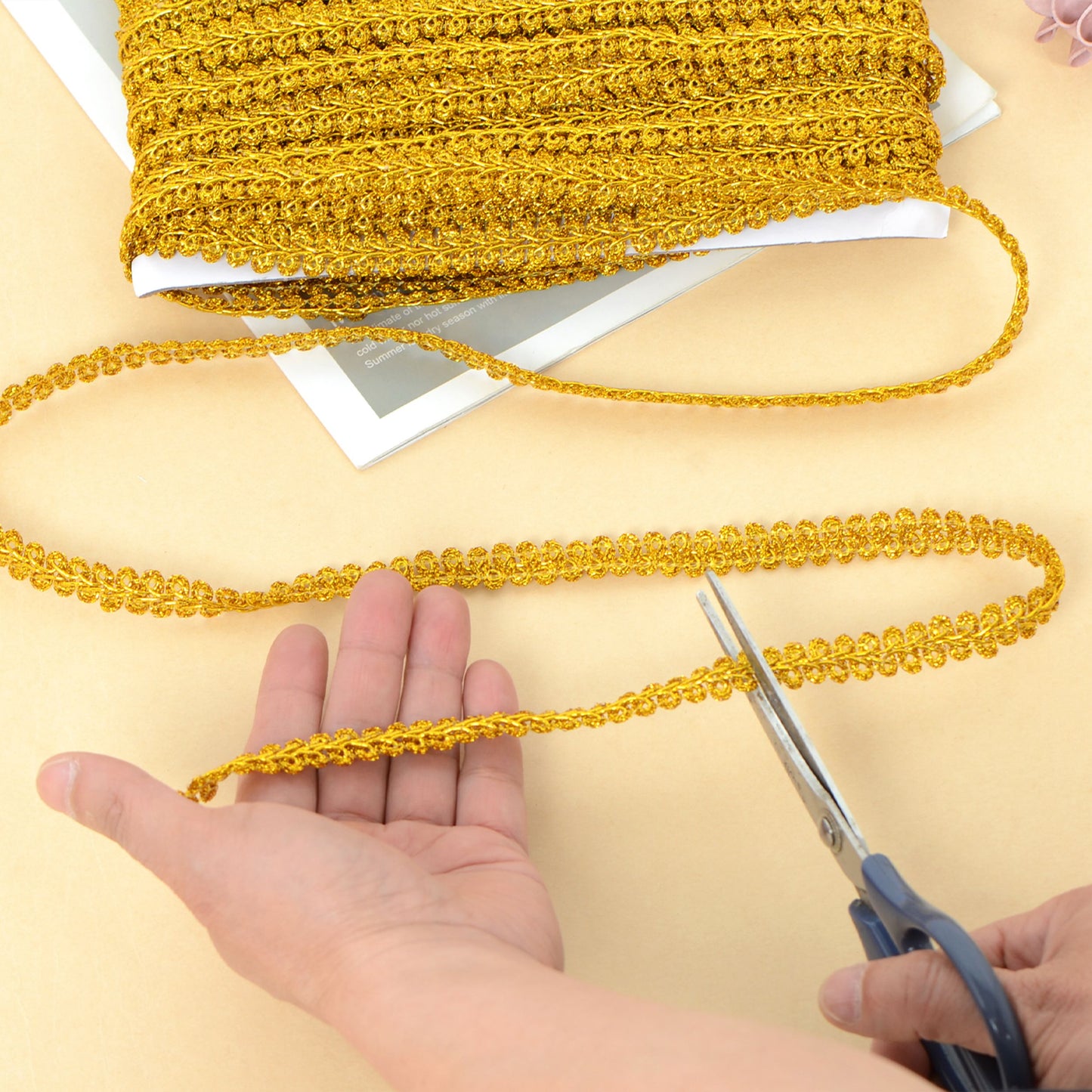 Gimp Braid Trim, 27 Yards Gold and Silver Metallic Edge Woven Trim, Curtain Slipcover Costume Decoration Sewing DIY Craft
