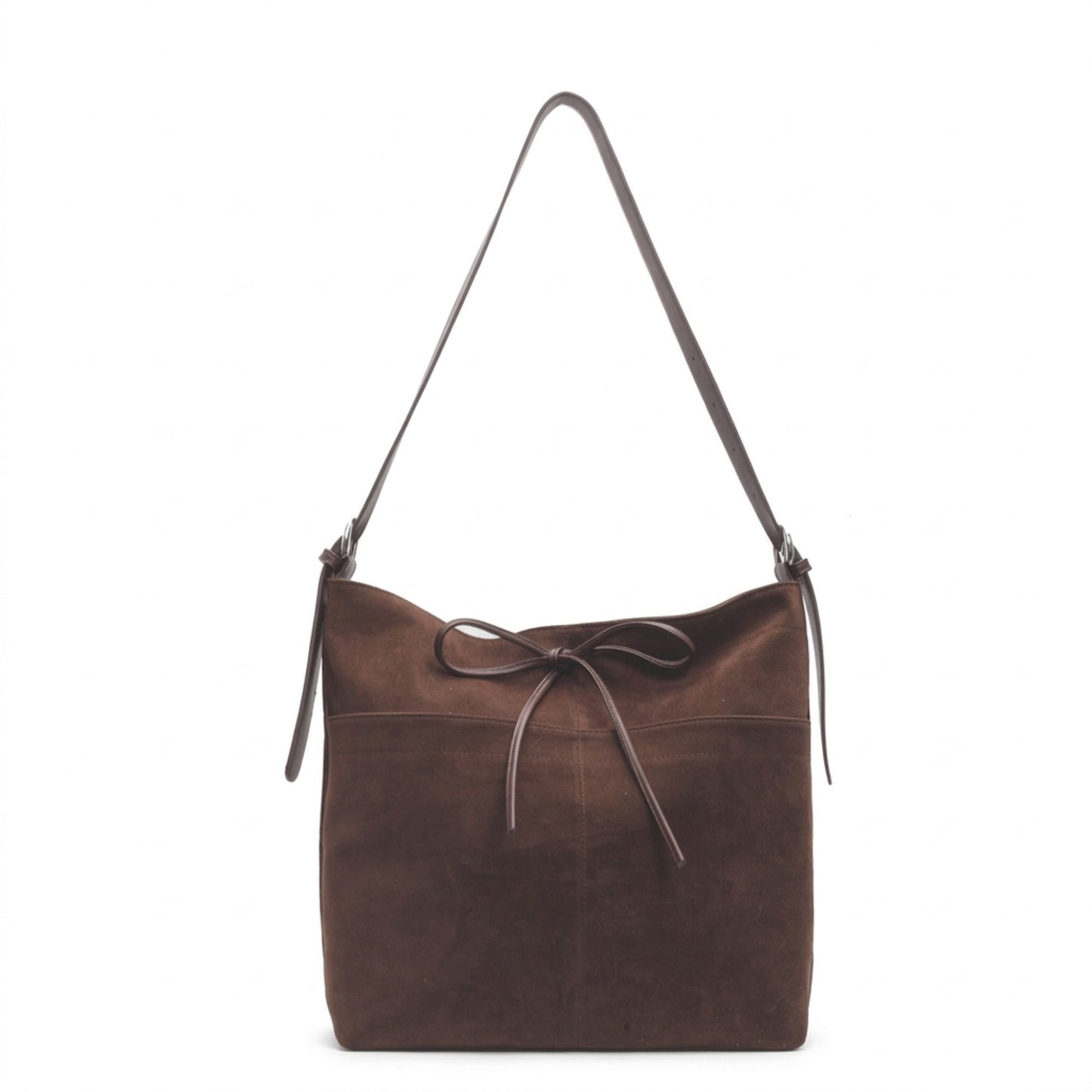Adjustable Shoulder Bag Bow Detail Large Hobo Tote with Zipper Closure