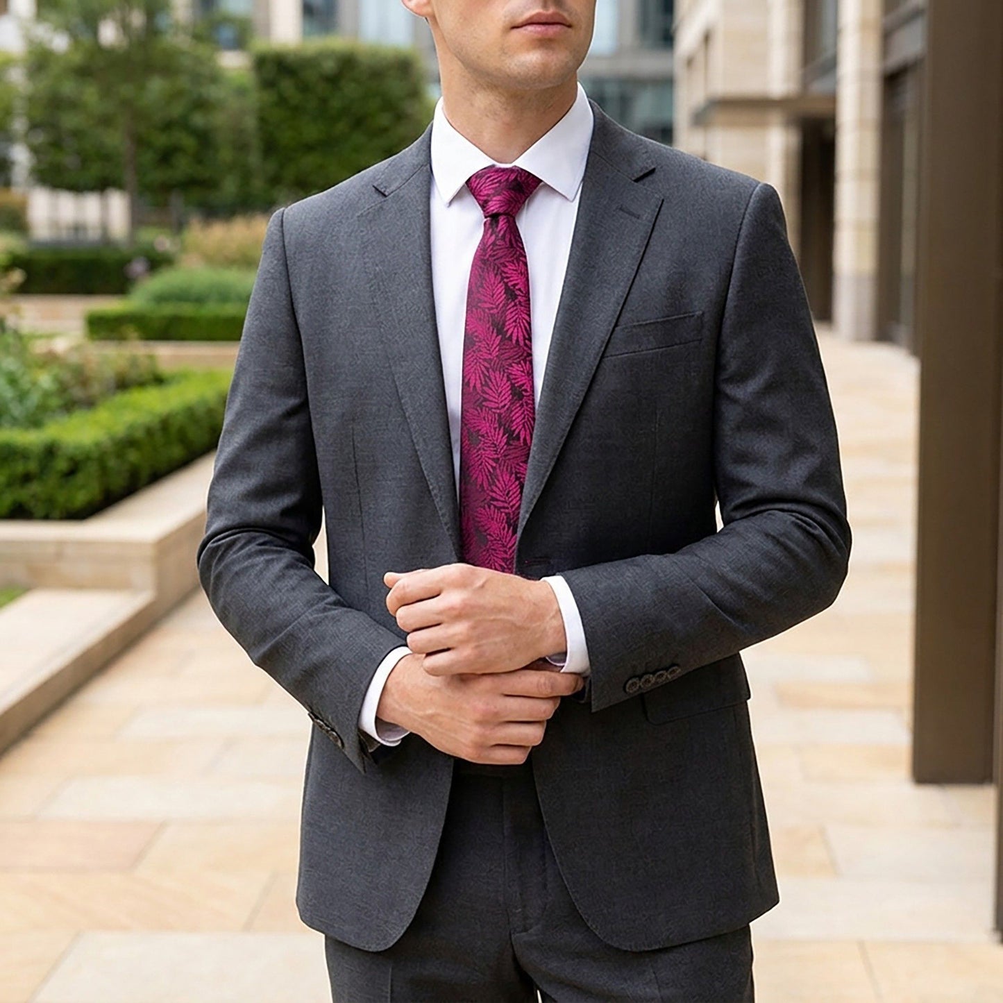 Men's Floral Print Tie with Woven Botanical Pattern and Classic Tapered Design
