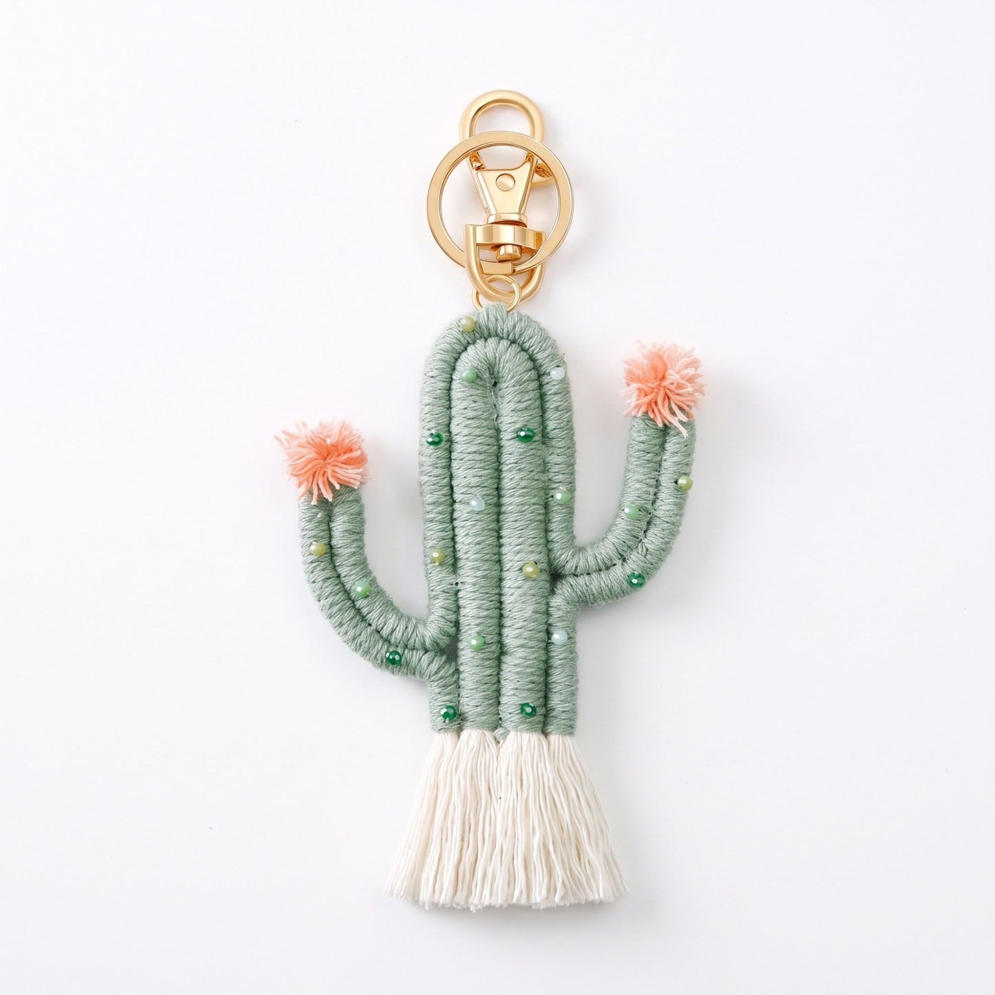Cactus Macrame Keychain with Tassel Bag Charm