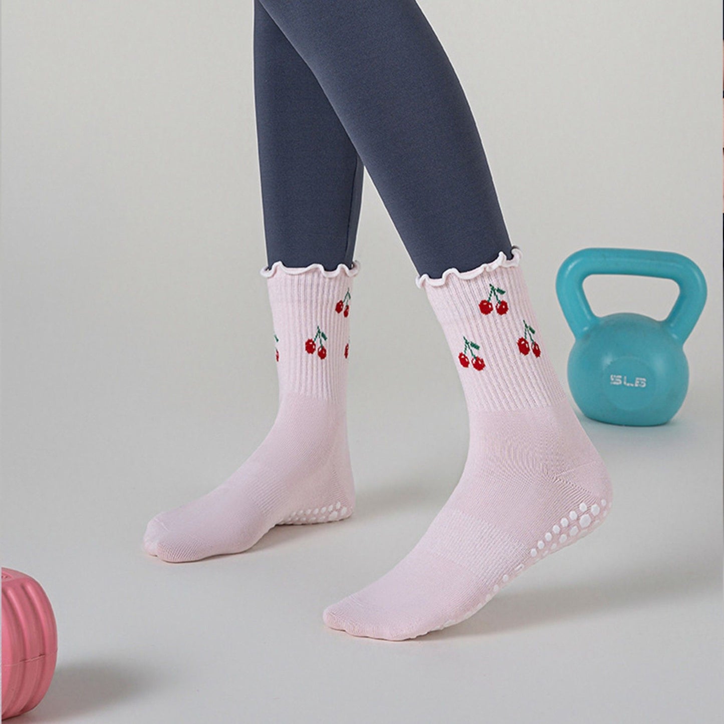 Non Slip Grip Crew Socks 3 Pair Pack Ruffle Cuff Novelty Pattern