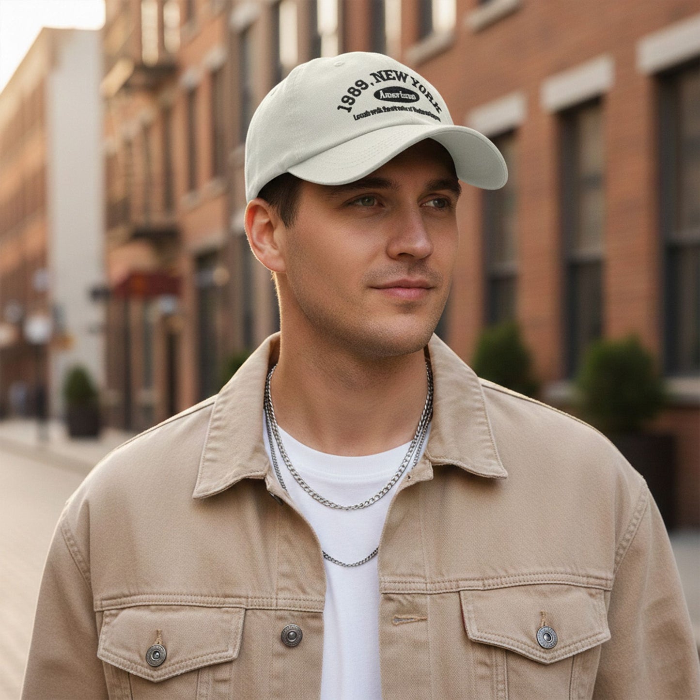 Cotton Baseball Cap with Embroidered Lettering Adjustable Strap Back