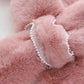 Plush Faux Fur Scarf Soft Slip Through Neck Warmer with Pearl Look Bead Trim 31.5*4.7 Inches