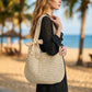 Women's Crochet Woven Hobo Shoulder Bag with Lace Bow Accent and Lined Interior