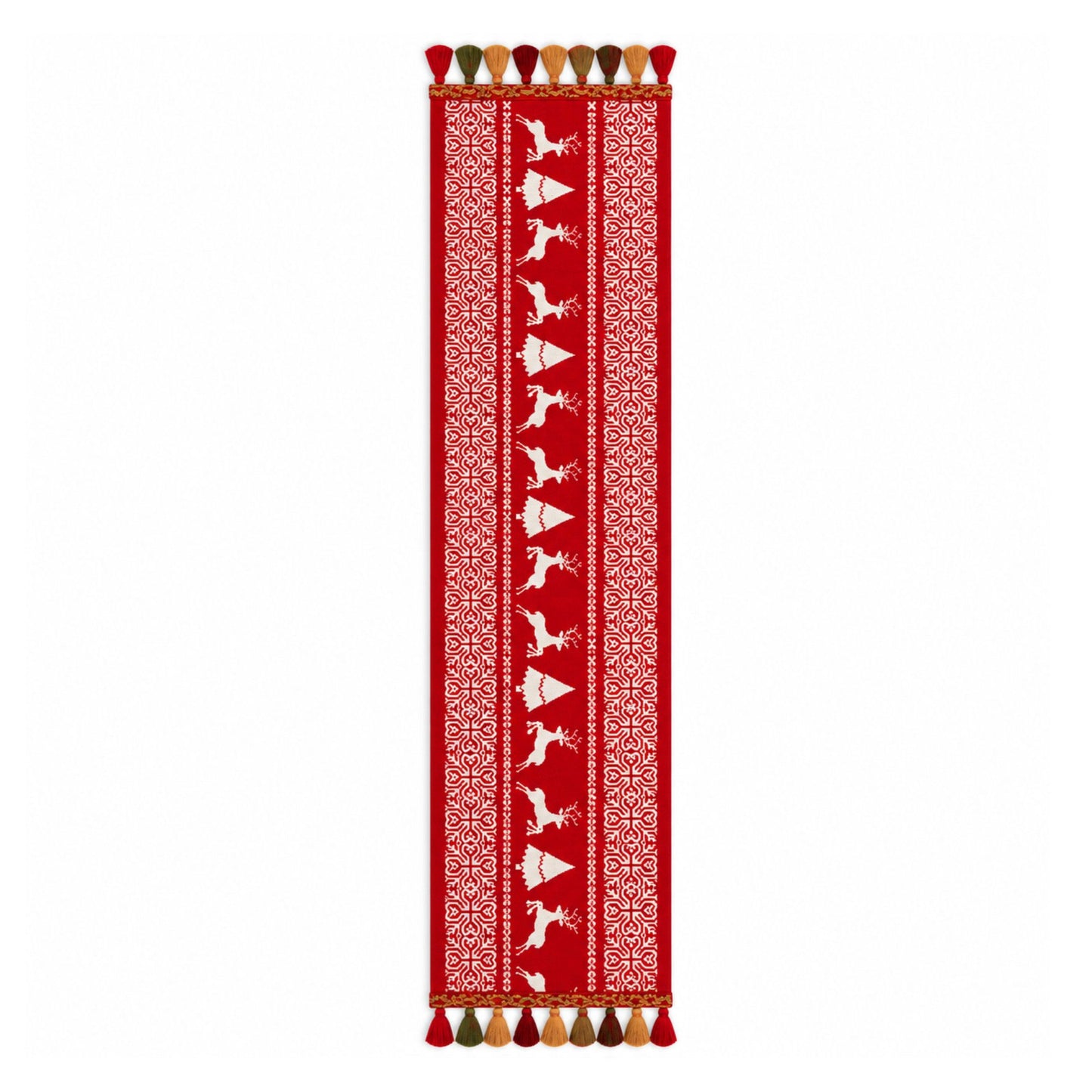 Christmas Patchwork Table Runner with Tassels for Holiday Dining Table Decor