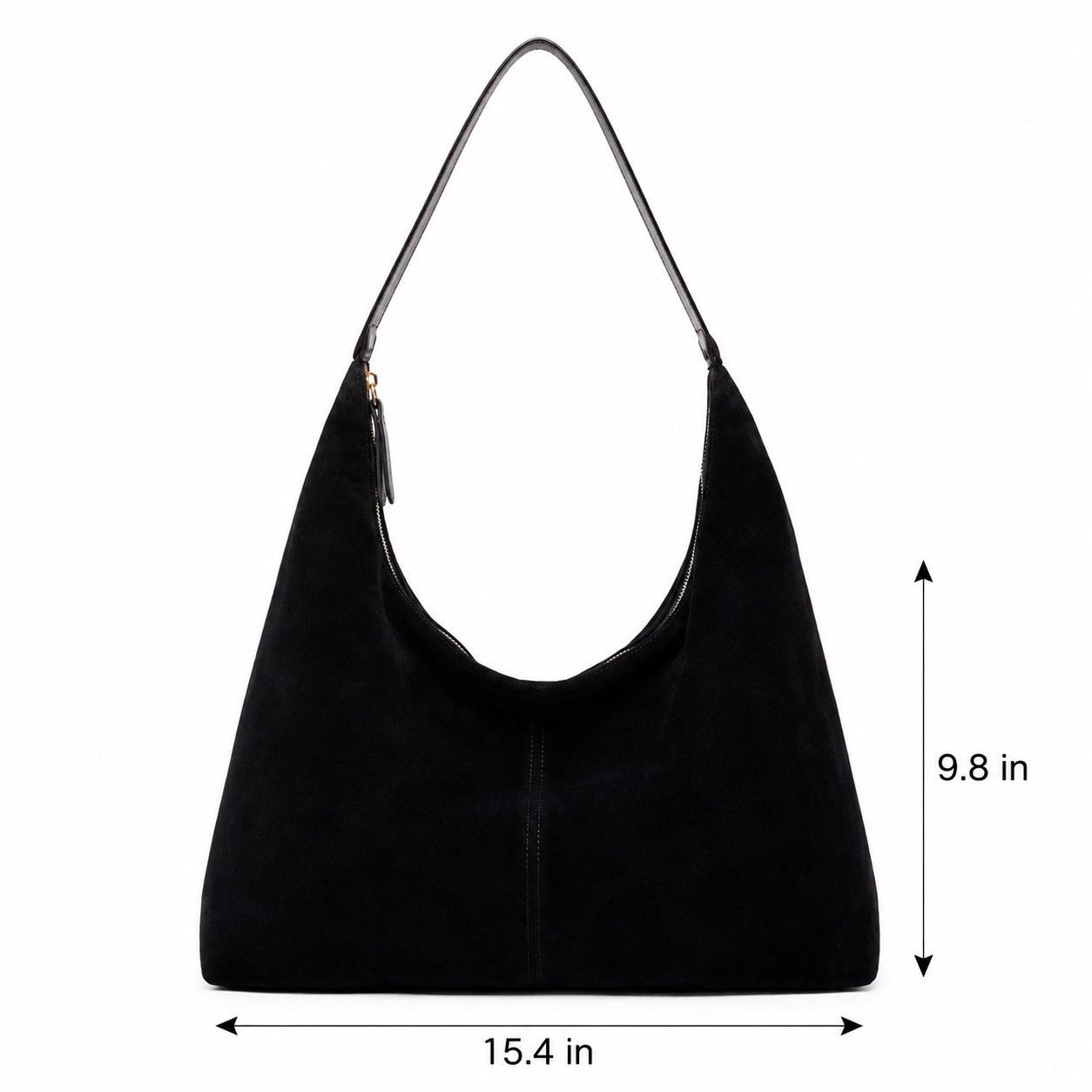 Slouchy Faux Suede Hobo Shoulder Bag with Zip Closure and Wide Strap