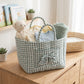 Gingham Quilted Storage Basket with Handles and Bow