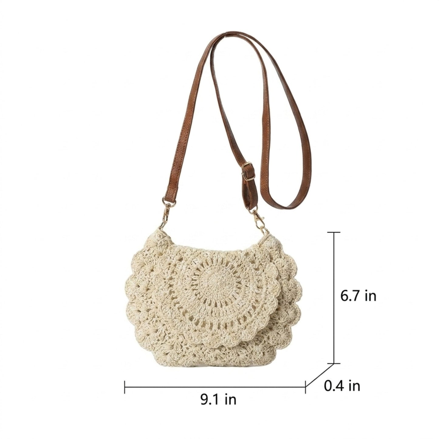 Crochet Crossbody Bag with Scalloped Flap and Adjustable Strap